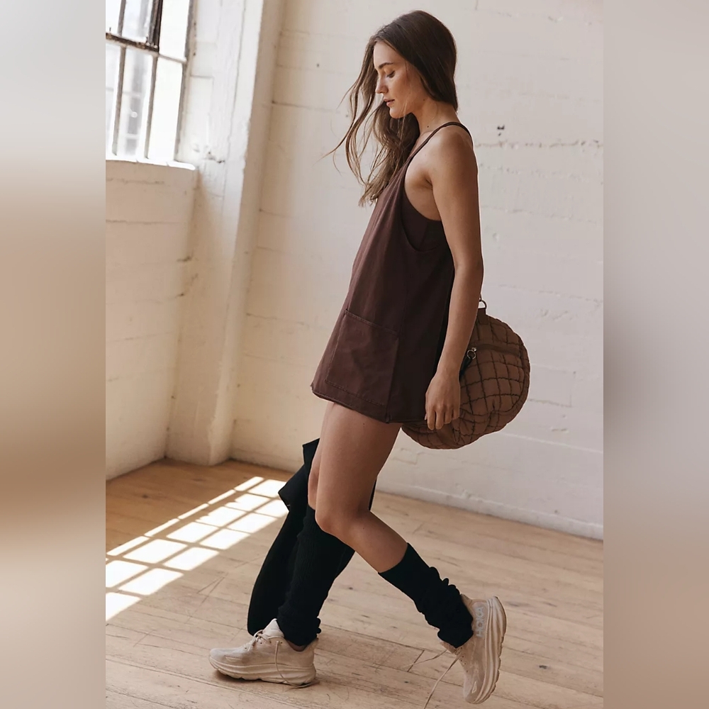 FP Movement Hot Shot Mini Dress Argan Oil S Chocolate Dark Brown Free People New